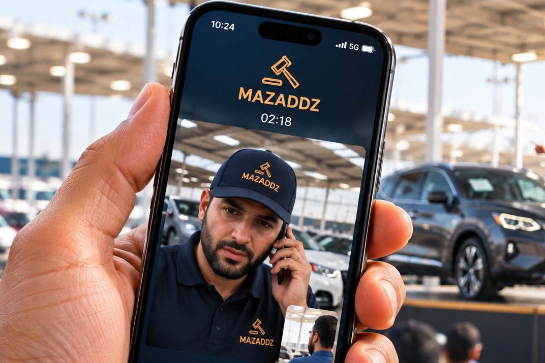 Un appel en cours avec MAZADDZ pendant une vente aux enchères automobile.