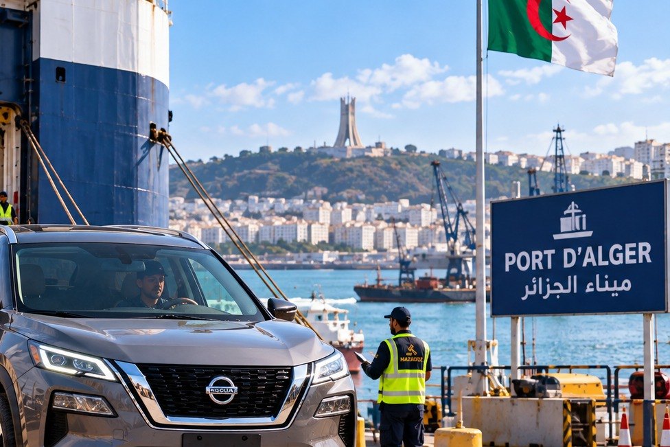 Un véhicule débarque au port d'Alger.